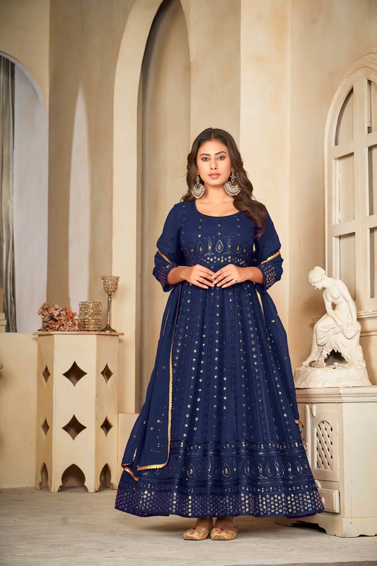 Aastha Blue Dupatta with Net top fabric Georgette Crepe Bottom fabric