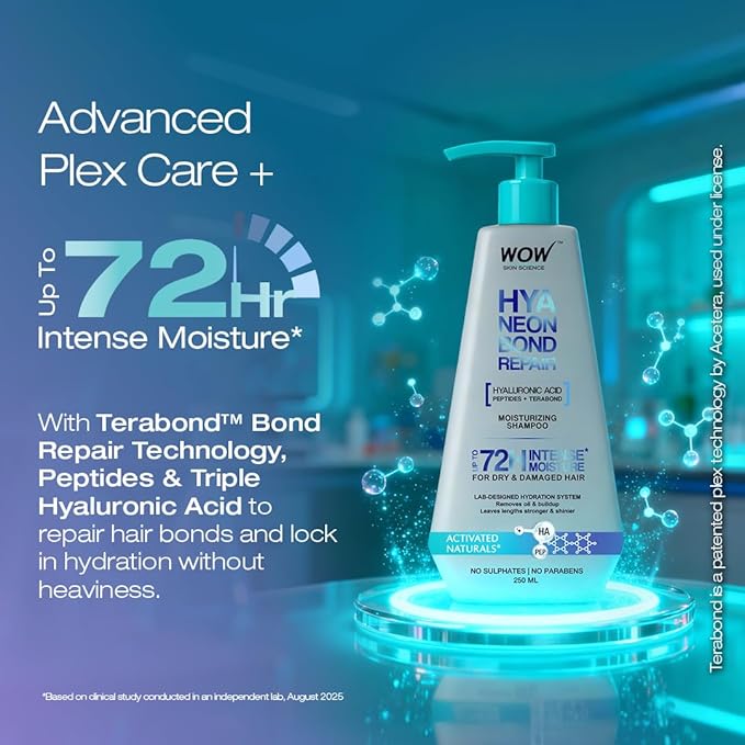 WOW Skin Science HyaNeon Bond Repair Hyaluronic Shampoo for Dry & Damaged Hair