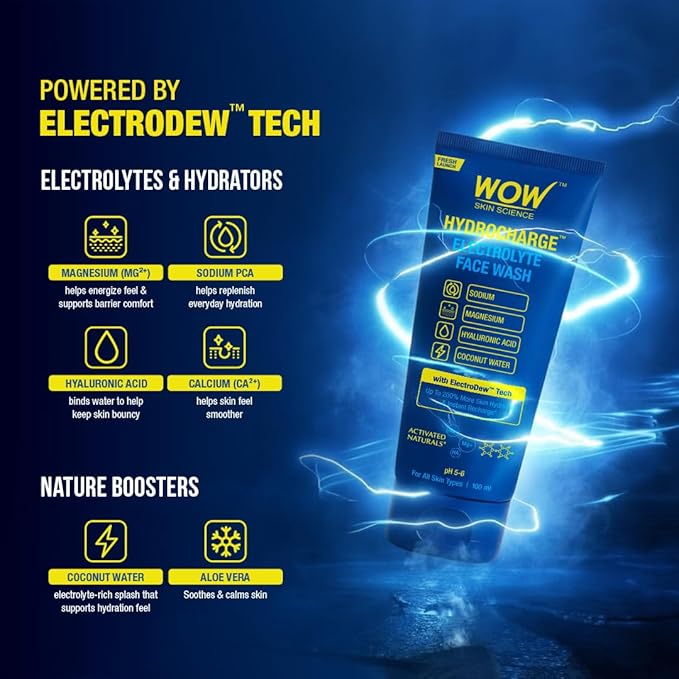 WOW Skin Science Hydrocharge™ Electrolyte Face Wash with ElectroDew™ Tech 100 ml