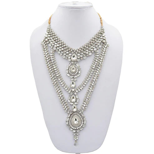 Tehzeeb Creation Platinum Plated Silver Polish Dulhan Bridal Jewelry Set 8 Pcs THZ385