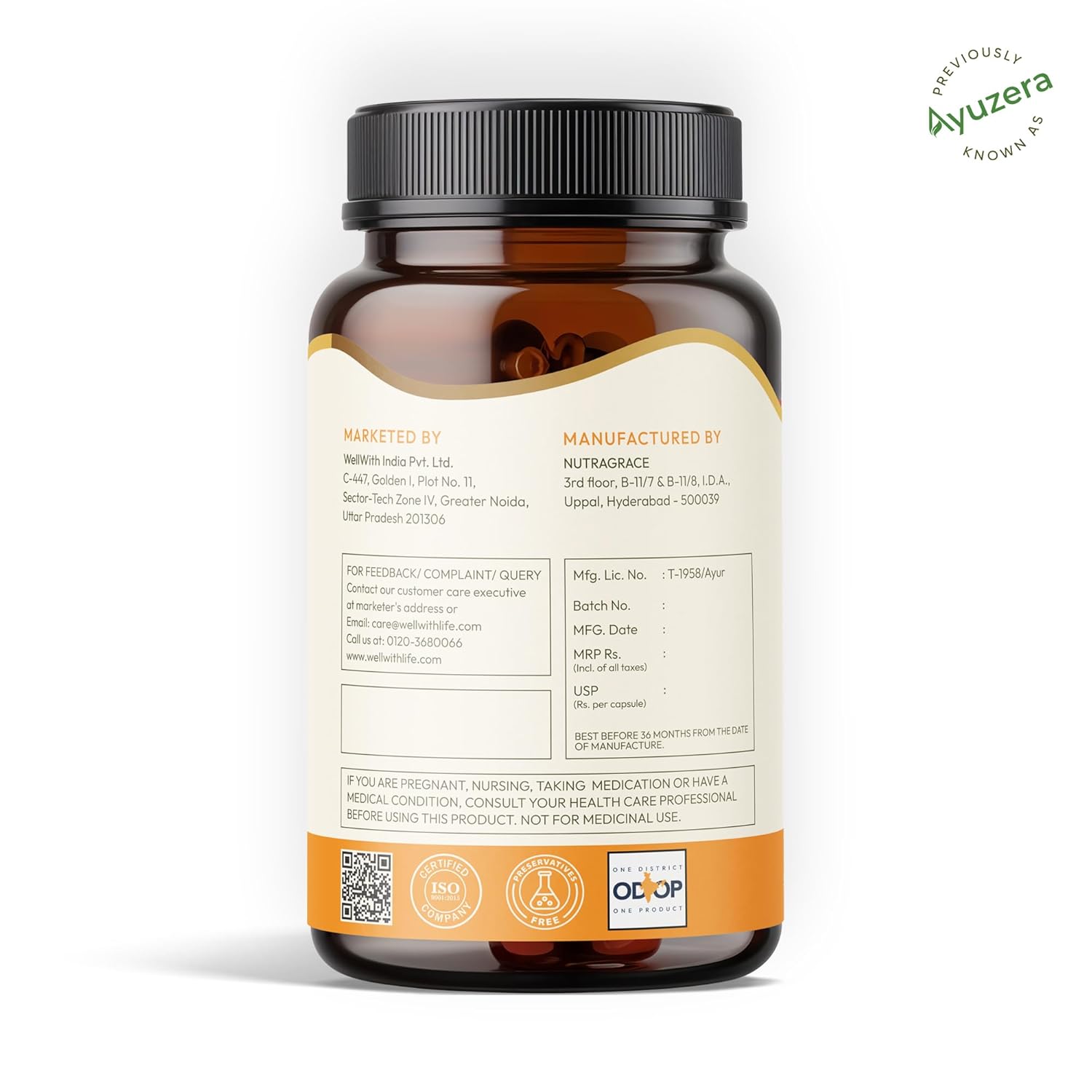 Wellwith (Ayuzera) Sea Buckthorn Berry Oil Vegan Omega 7 500mg, 30 Veg HPMC Capsules
