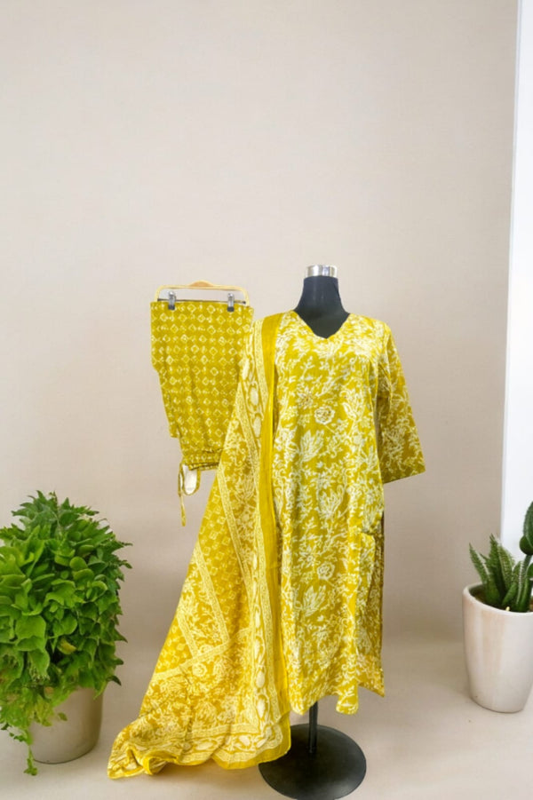 Suvesha - Afghani Salwar Suit With Dupatta - Yellow