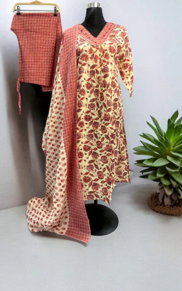 Suvesha - straight kurta set with dupatta beige color