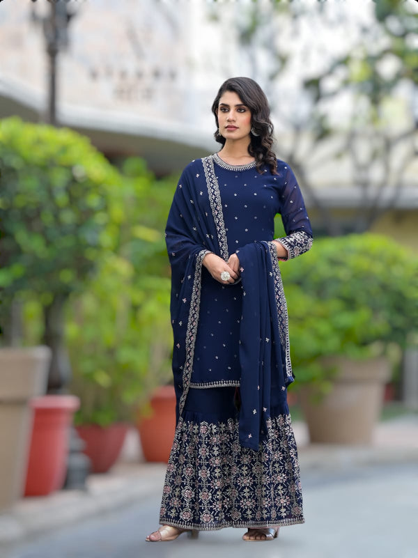 Suvesha - Garara Set With Heavy Embroidery Work - Royal Blue