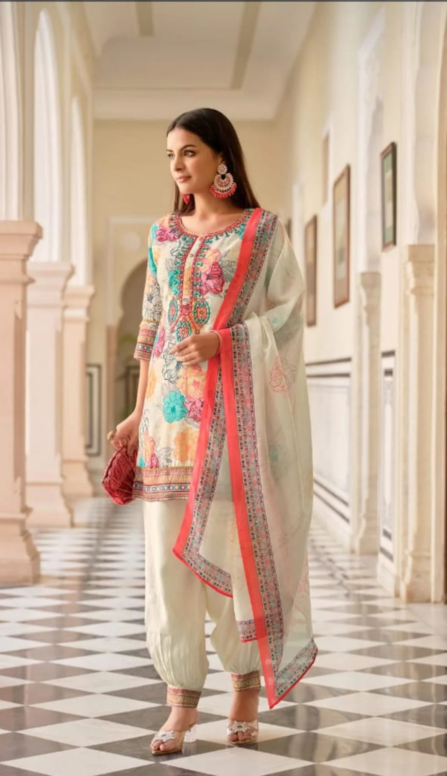 Maslin Silk Afghani Salwar Suit - White