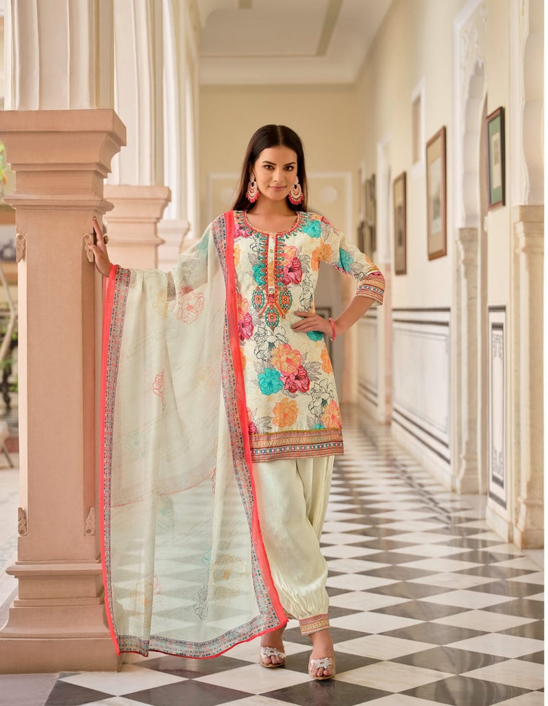 Suvesha - muslin silk afghani salwar suit - White