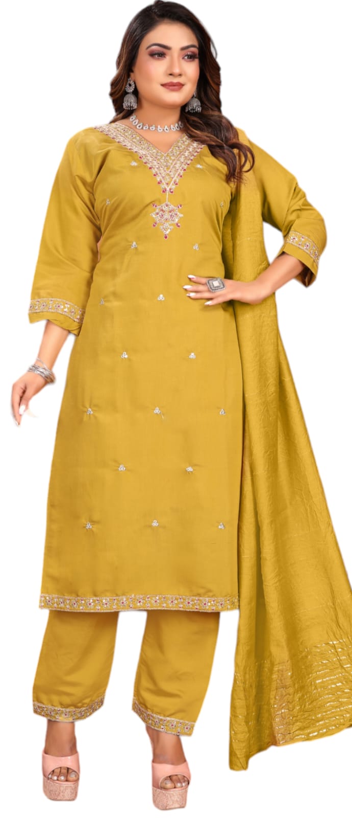 Suvesha - straight kurta-set with dupatta mustard - yellow