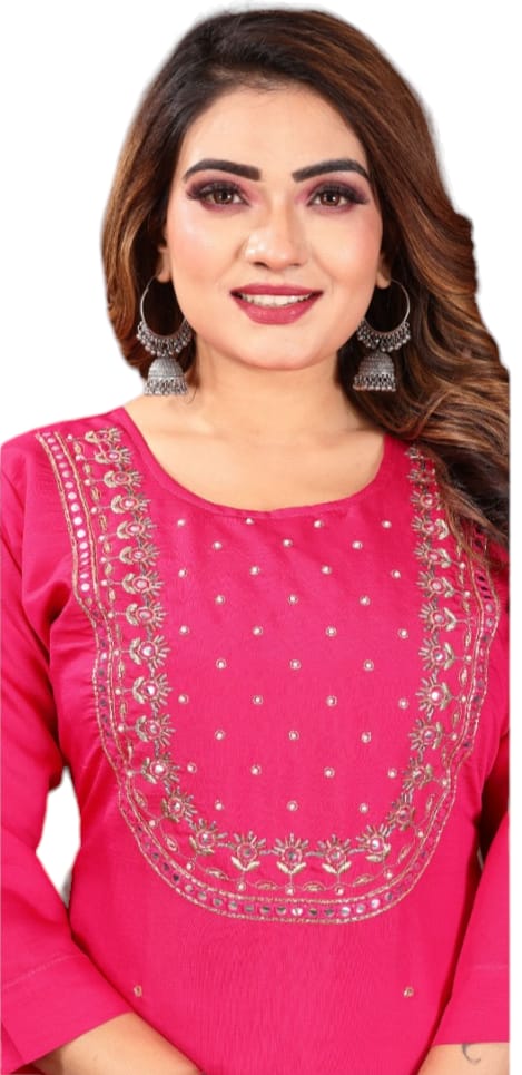 Suvesha - straight kurta set with dupatta - hot pink-1