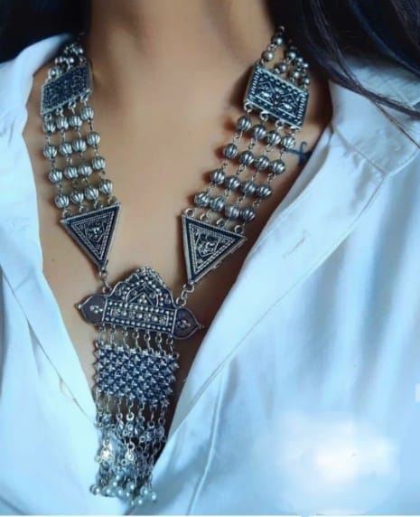 Suvesha Silver Plated Oxidized Long Necklace