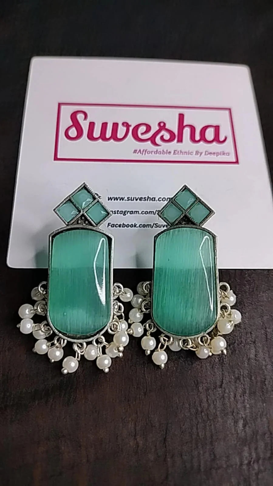 Suvesha Silver Replica Monalisa Stone Earrings