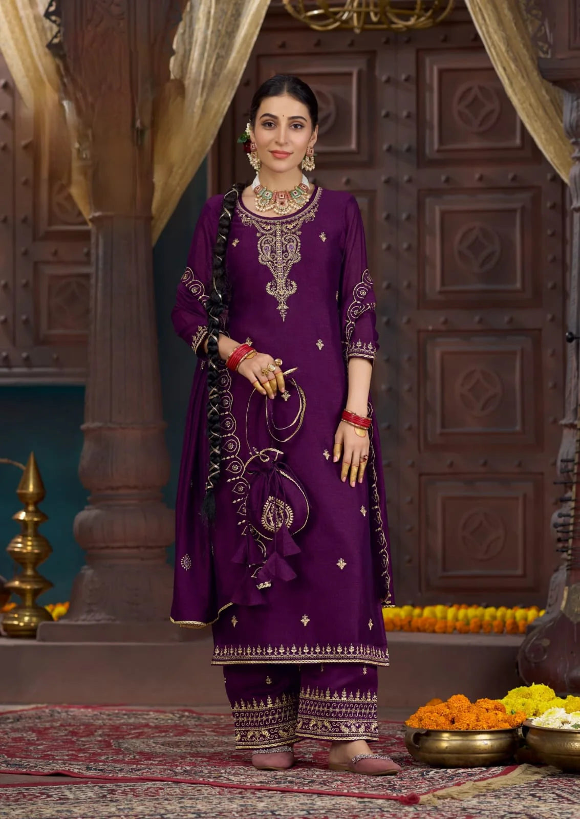 Suvesha Suit Set With Embroidery Free Hand Purse