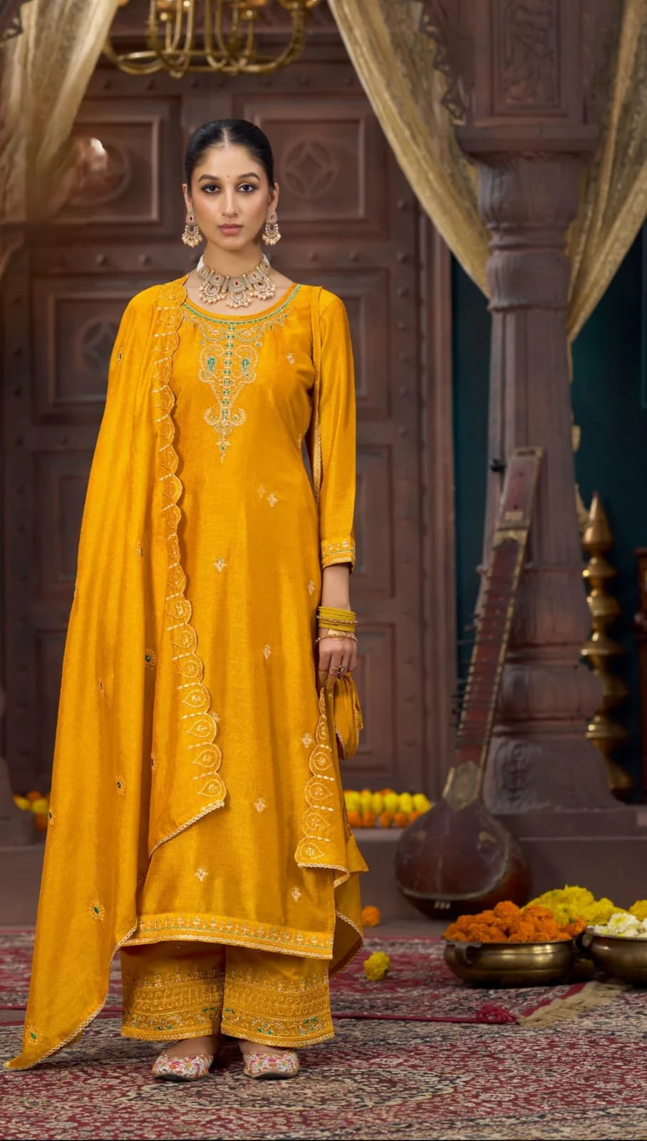 Suvesha Suit Set With Embroidery Free Hand Purse