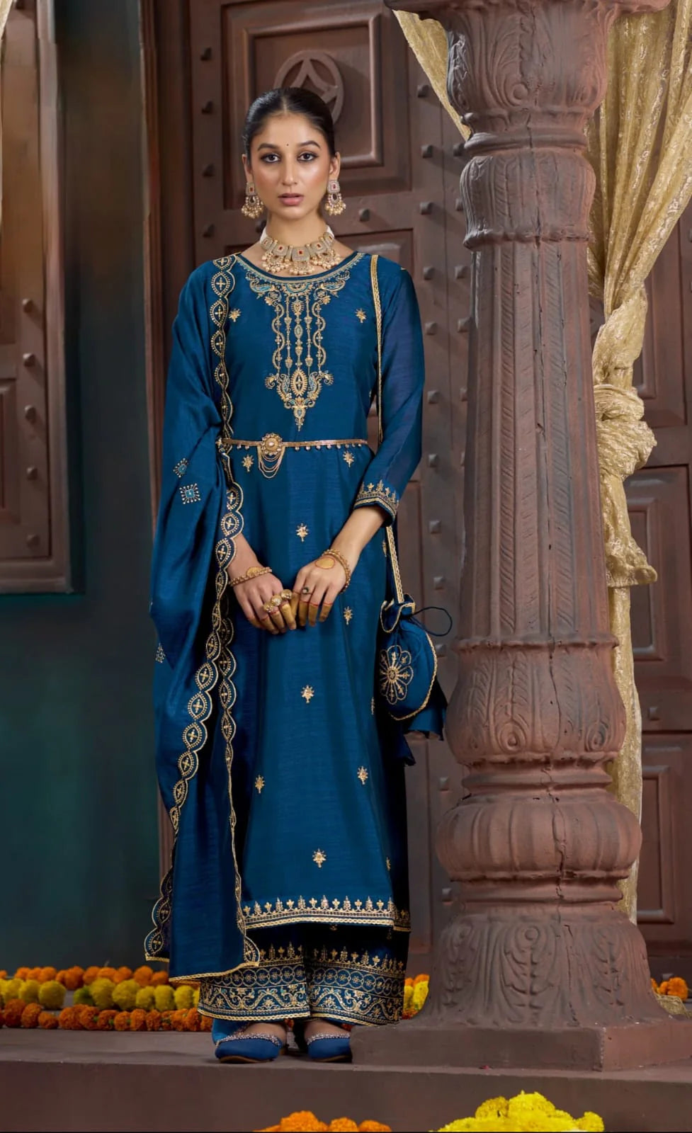 Suvesha Suit Set With Embroidery Free Hand Purse