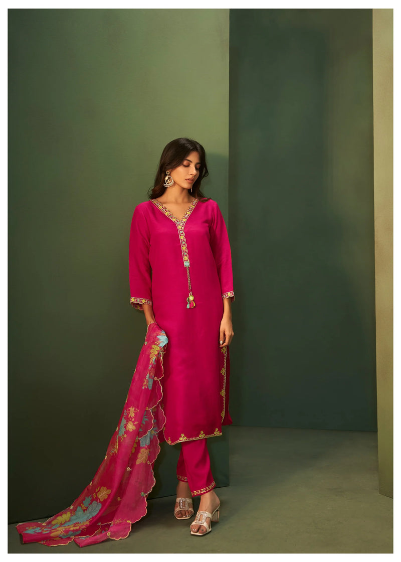 Suvesha  Dola Silk Suit Set With Embroidery