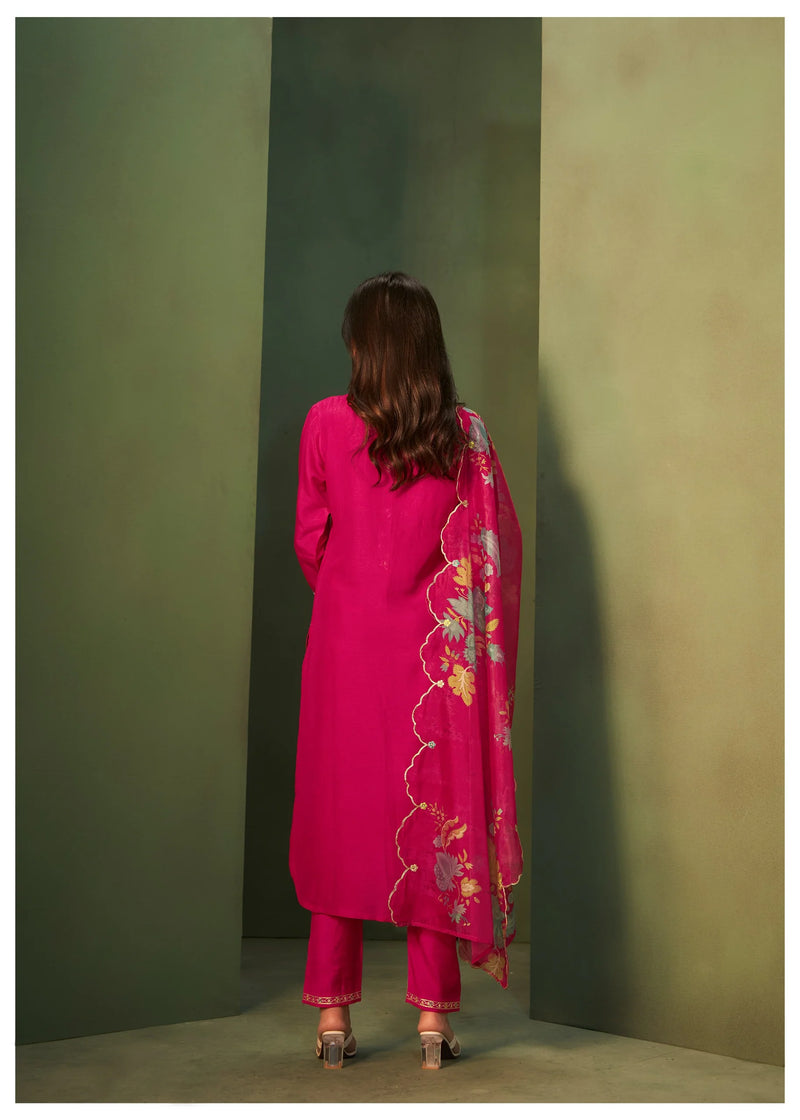 Suvesha  Dola Silk Suit Set With Embroidery