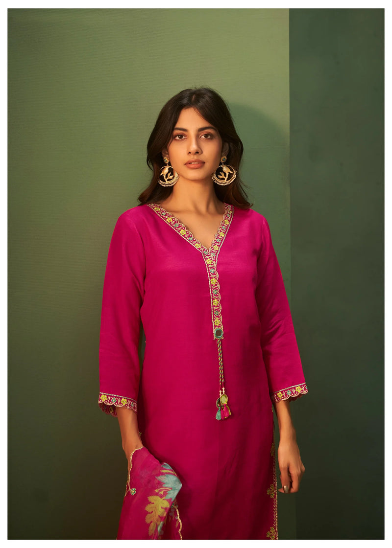 Suvesha  Dola Silk Suit Set With Embroidery