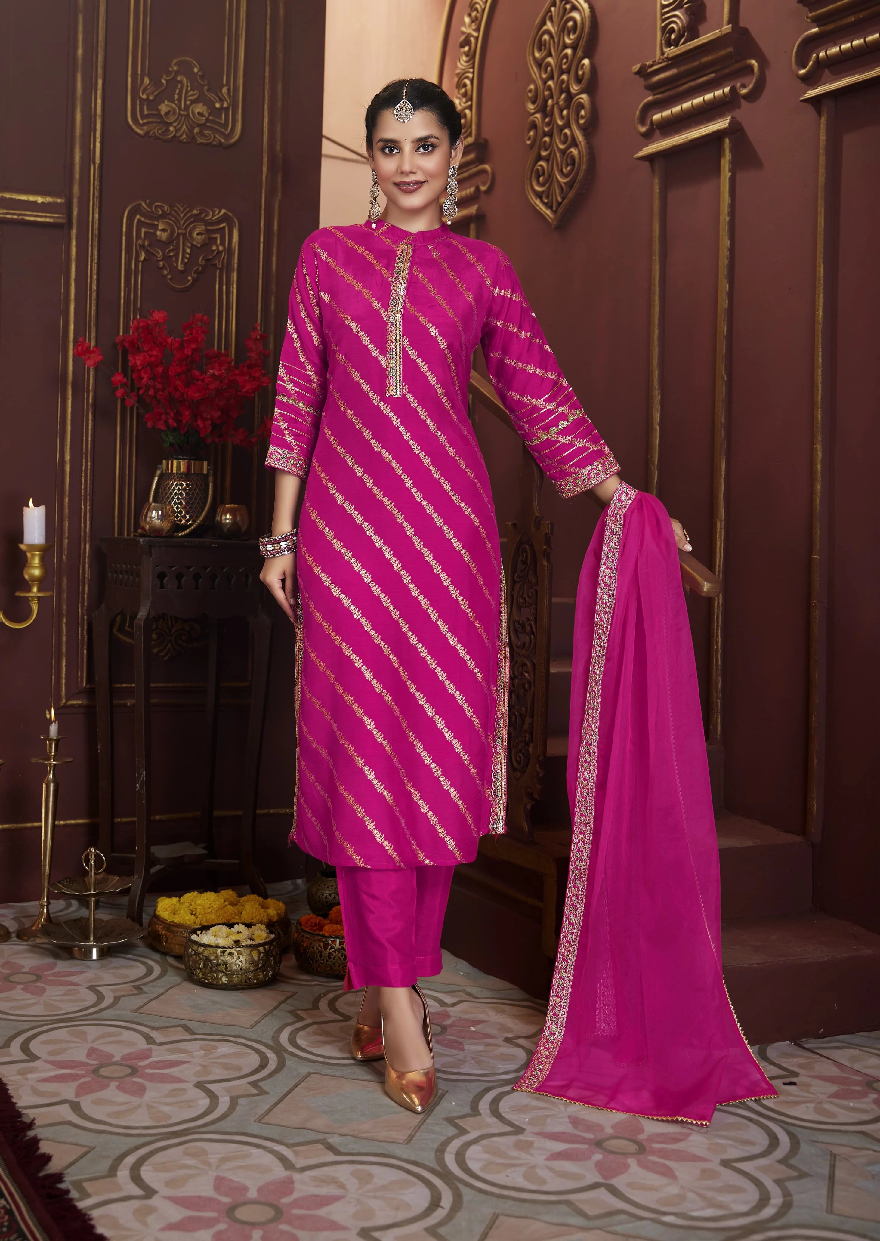 Suvesha Dola Silk Suit Set With Jacquard Beautifully Heavy Lace Work