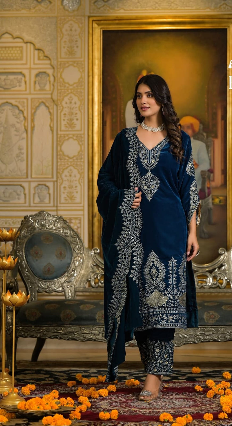 HEAVY VELVET SUIT SET WITH BEAUTIFUL EMBROIDERED SEQUENCES