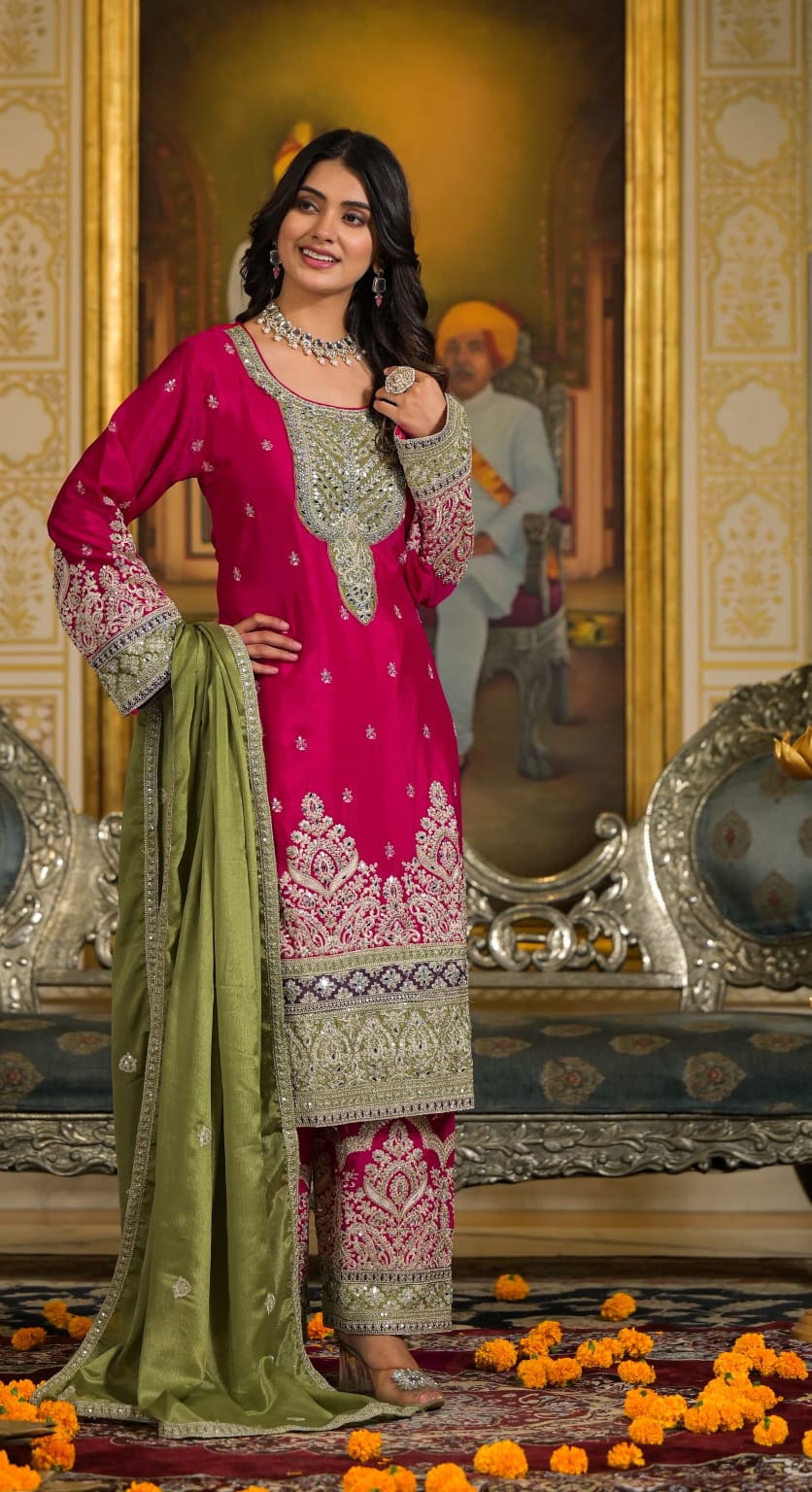 Suvehsa Plazzo Suit Set With Beautifully Heavy Embroidery