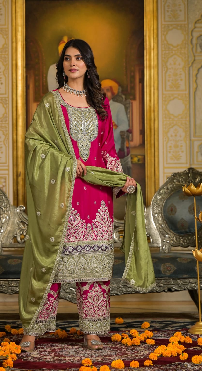 Suvehsa Plazzo Suit Set With Beautifully Heavy Embroidery