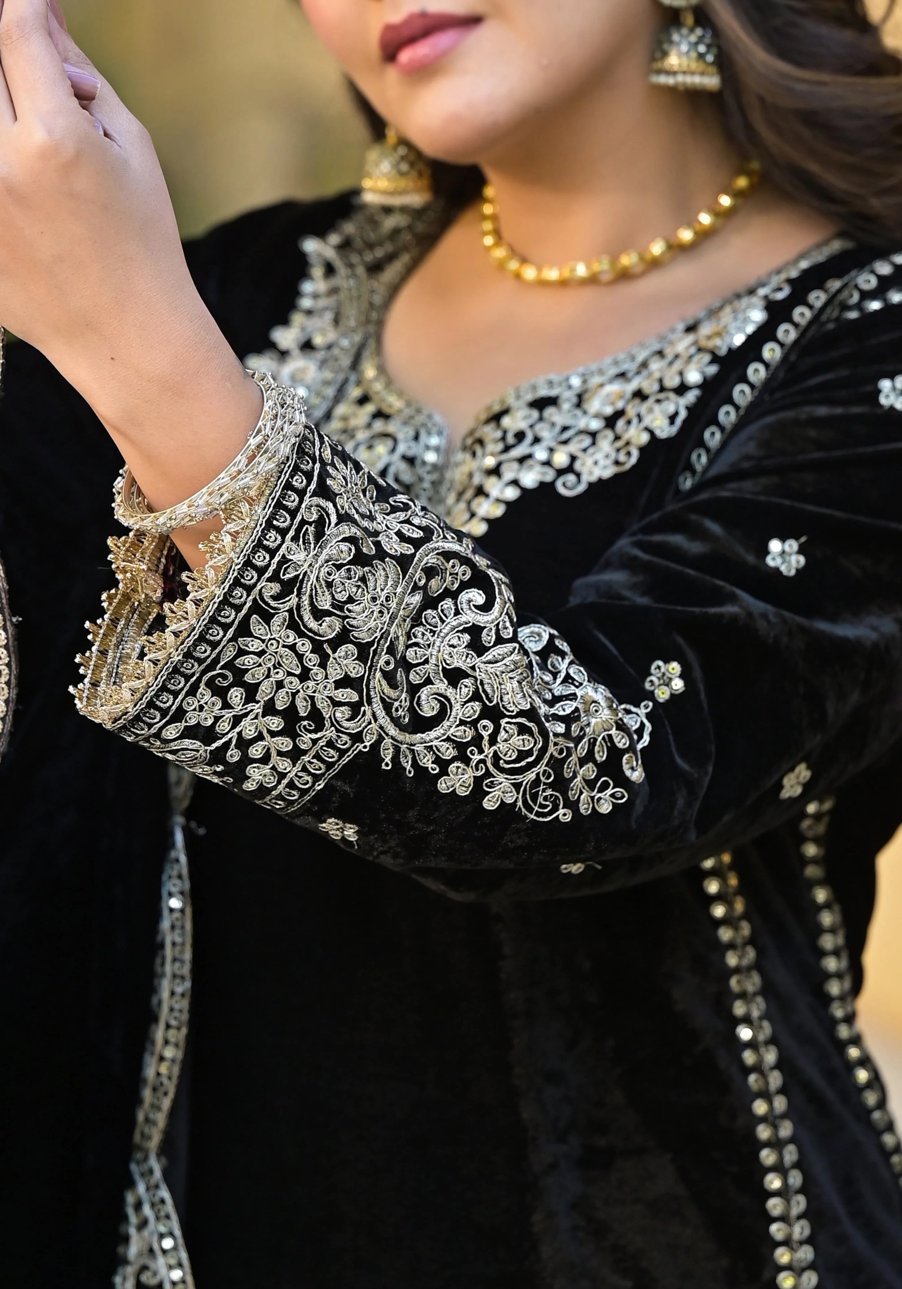 Suvesha Pure Velvet Dhoti Suit Set With Embroidery