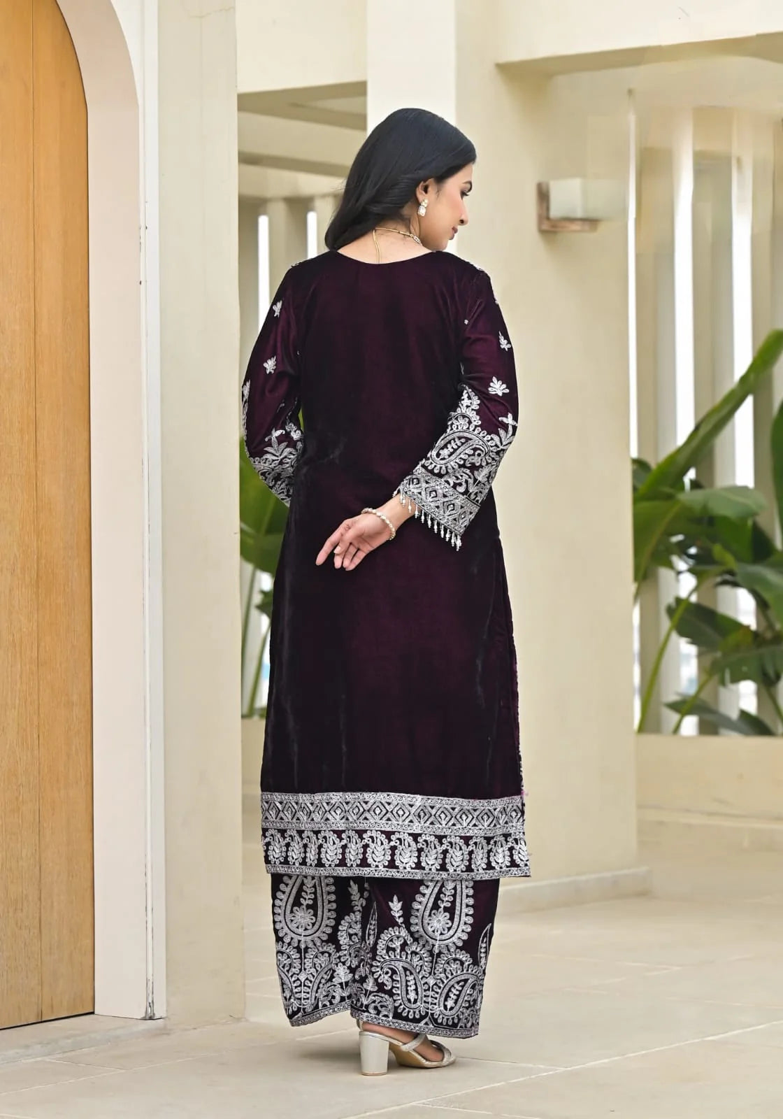 Suvehsa Velvet Plazzo Suit Set With Heavy Embroidery