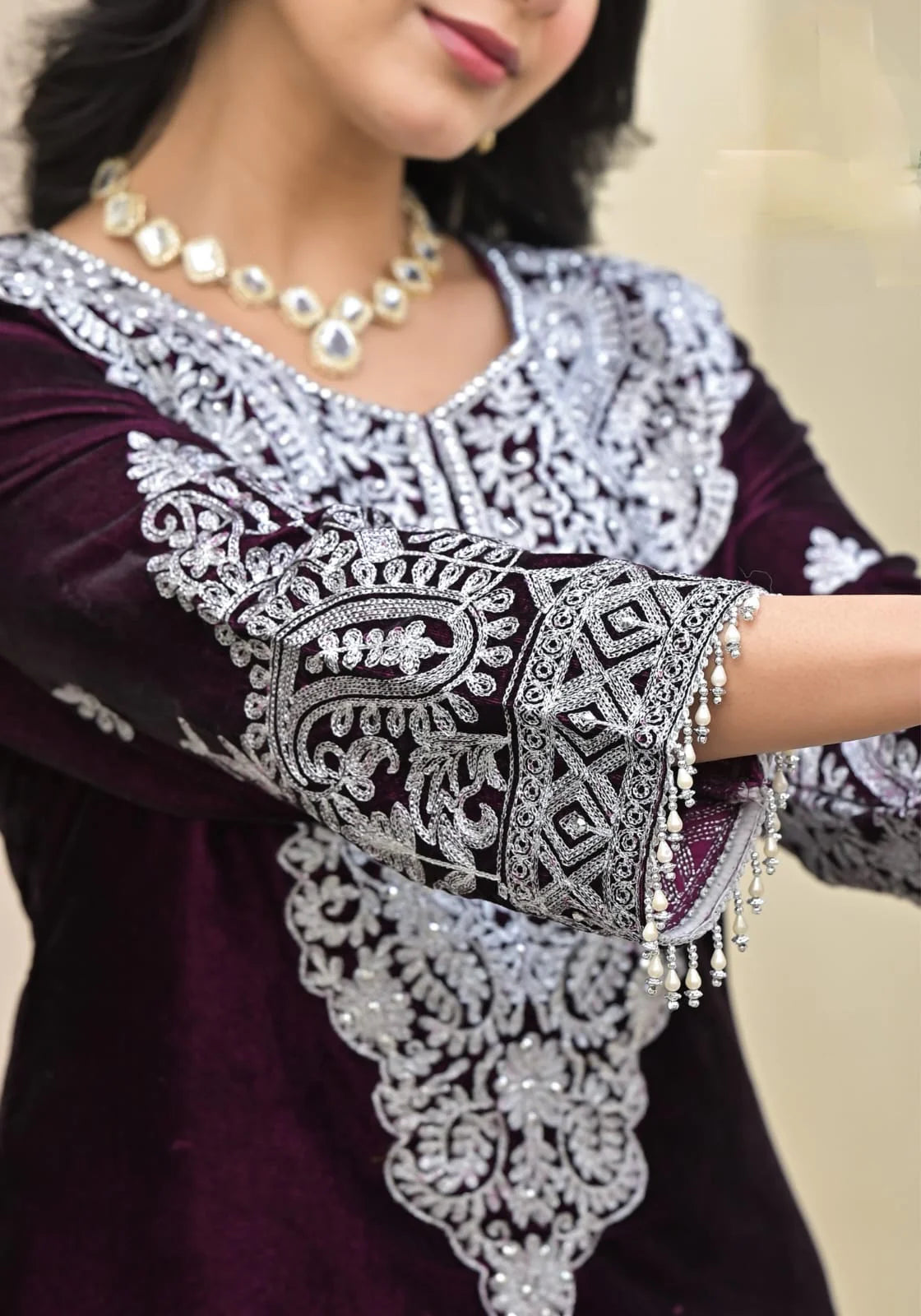 Suvehsa Velvet Plazzo Suit Set With Heavy Embroidery