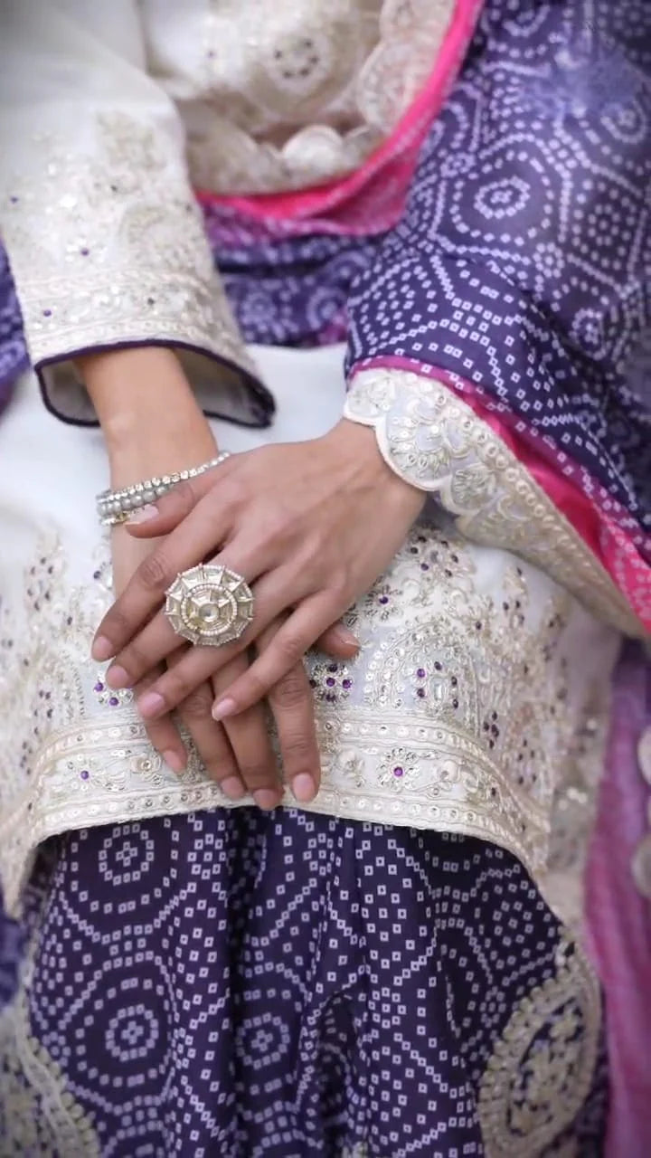 Suvesha Chinon Bandhani Sharara Suit Set With Heavy Embroidery