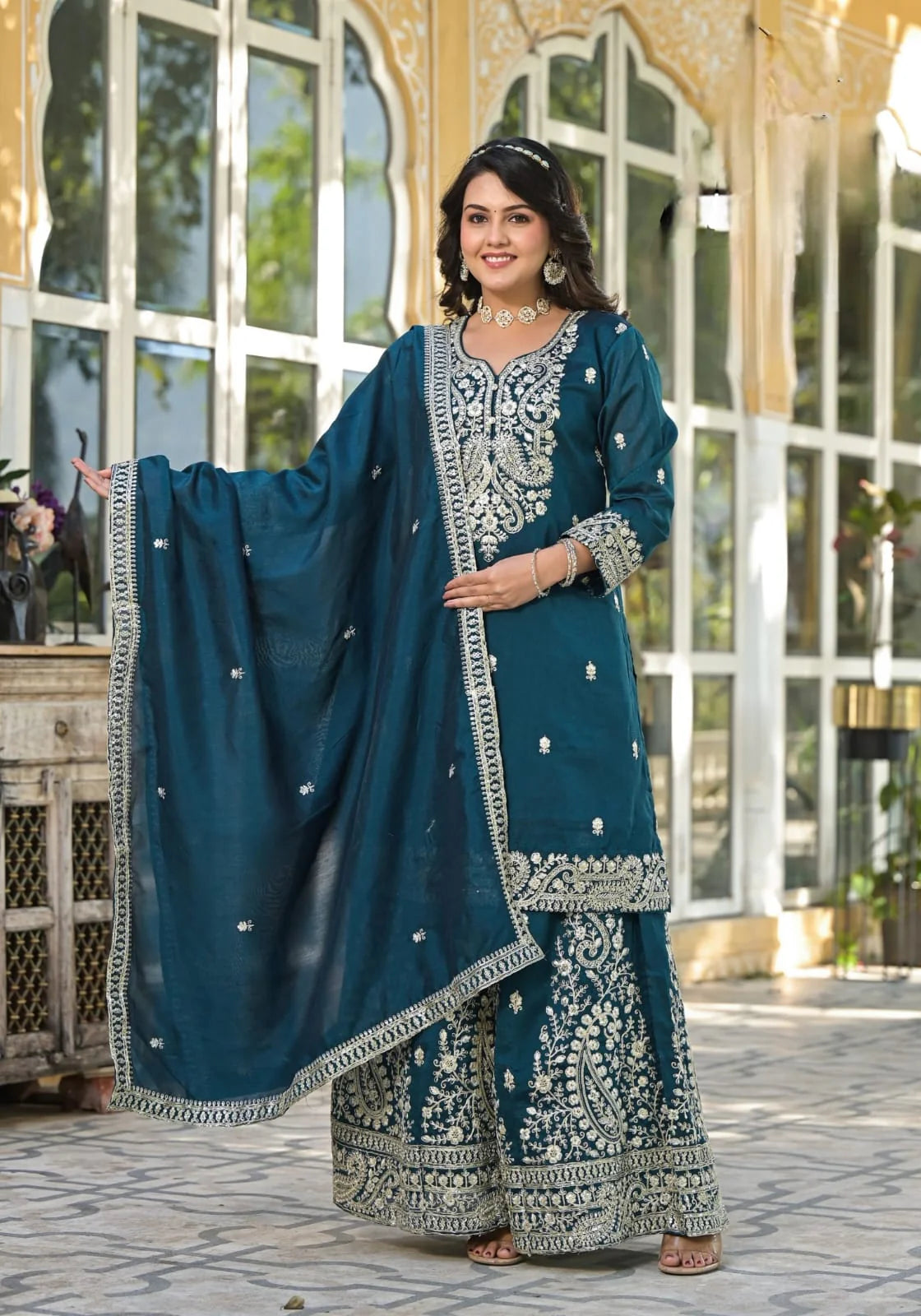 Suvesha Vichitra Silk Sharara Suit Set With Heavy Embroidery