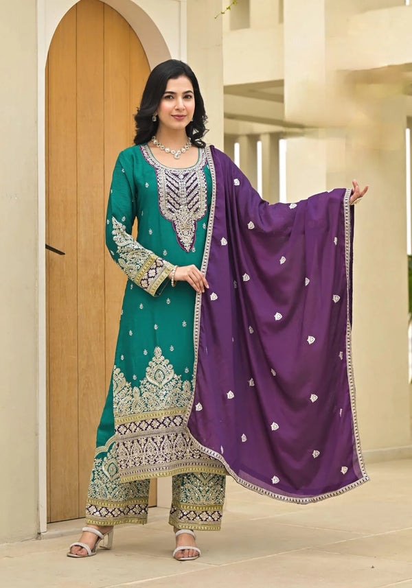 Suvesha Plazzo Suit Set With Beautifully Heavy Embroidery