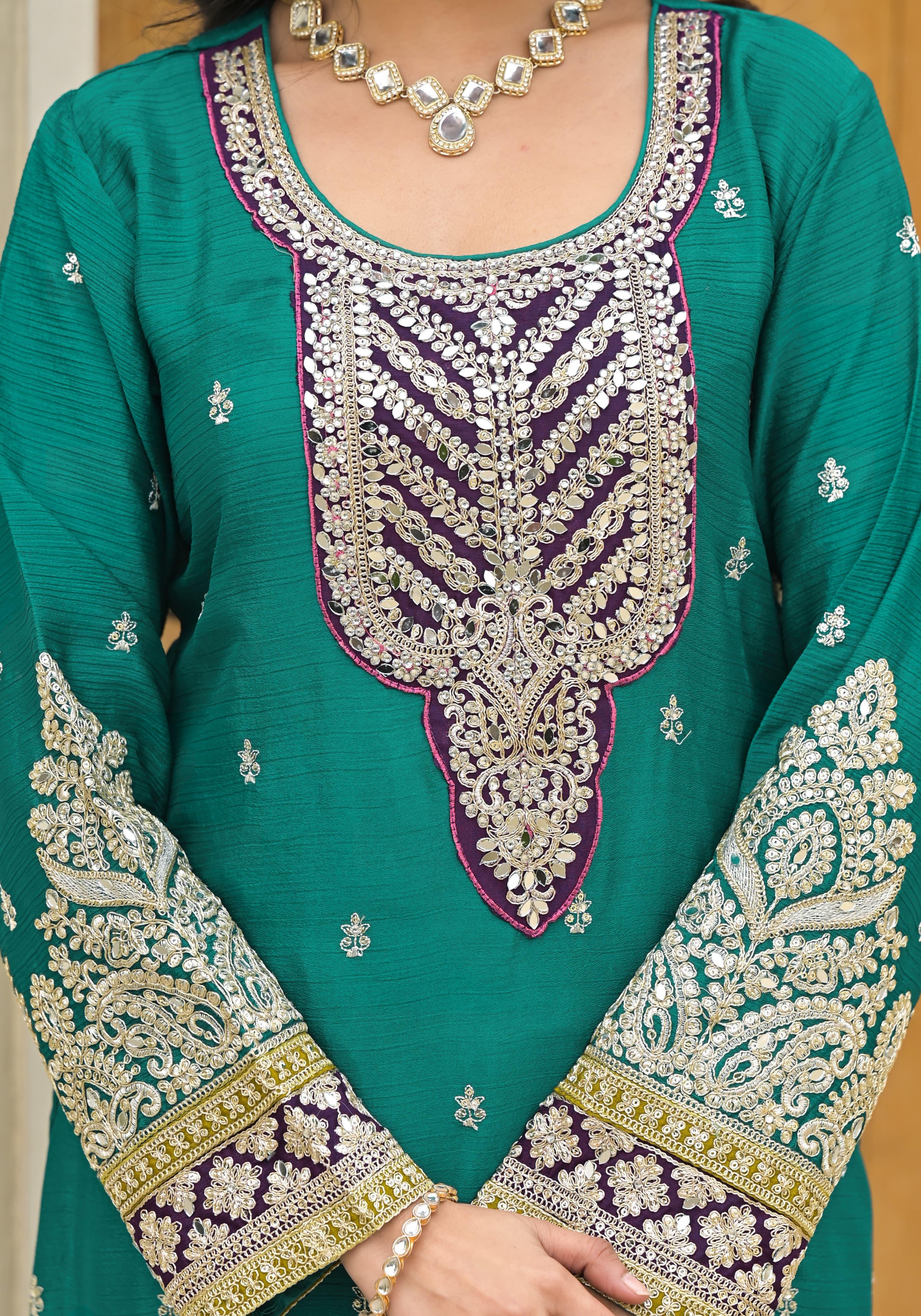 Suvesha Plazzo Suit Set With Beautifully Heavy Embroidery