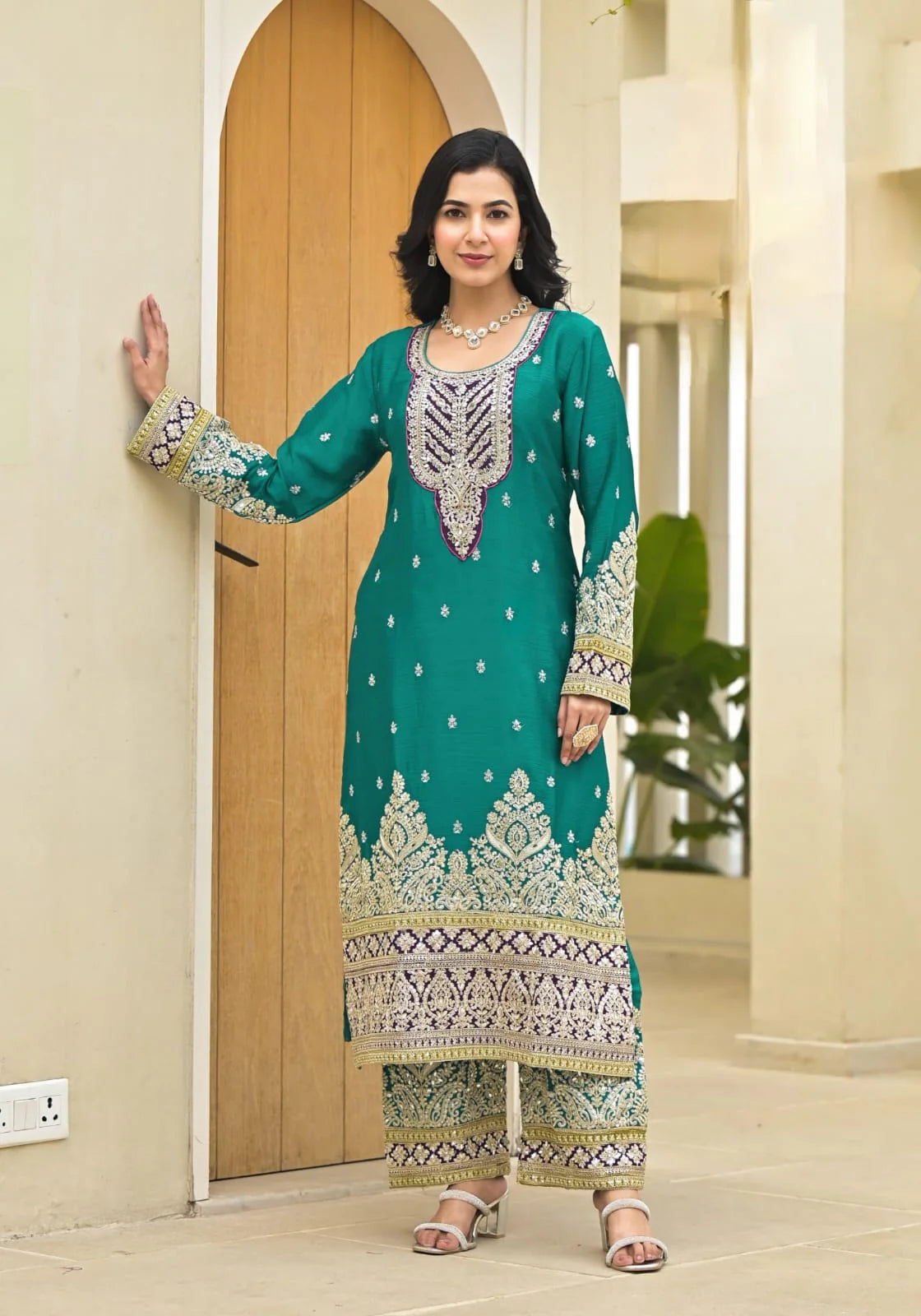 Suvesha Plazzo Suit Set With Beautifully Heavy Embroidery