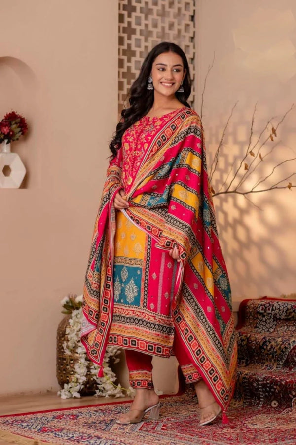 Suvesha Pure Muslin Pakistani Pattern Suit Set With Sequence & Mirror Work
