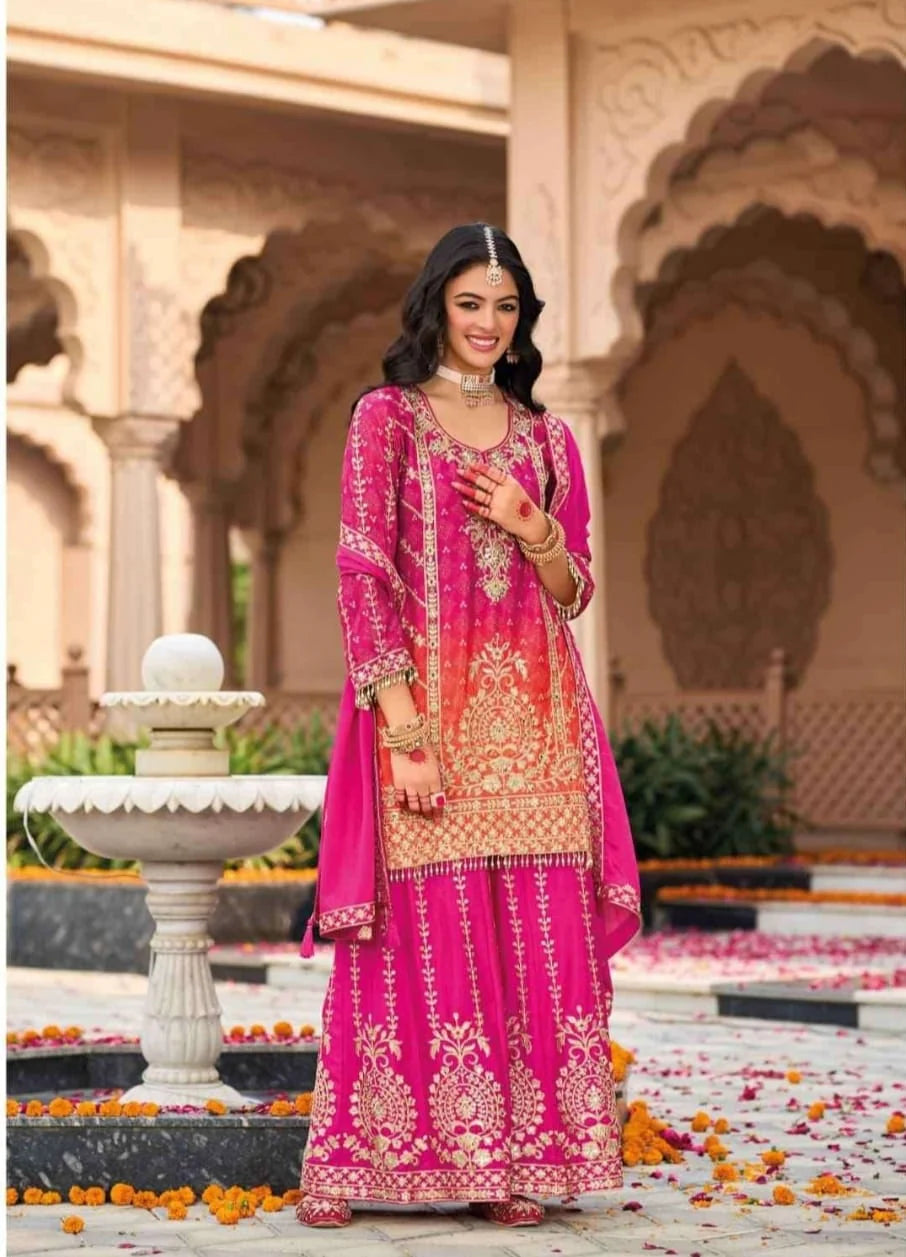 Suvesha Sharara Set With Heavy Embroidery & Mirror Work