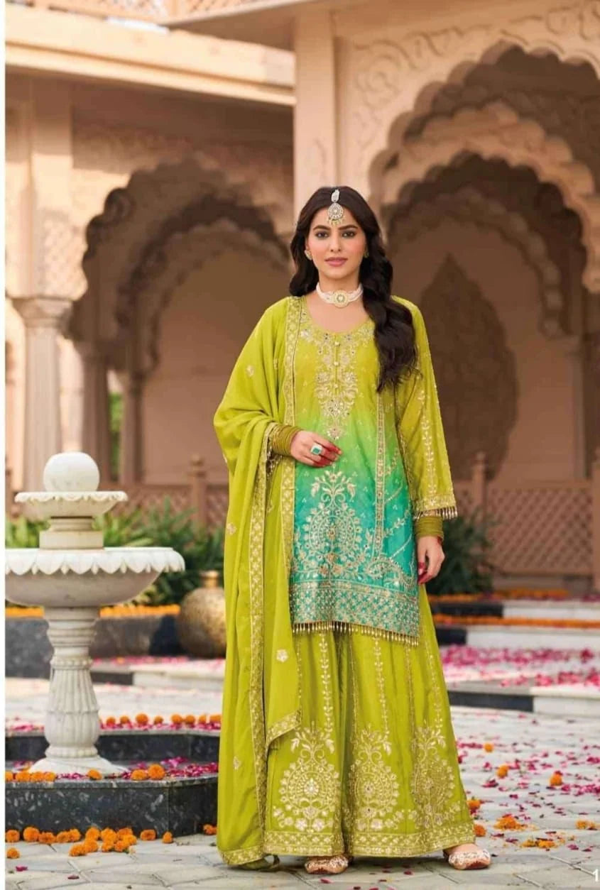 Suvesha Sharara Set With Heavy Embroidery & Mirror Work