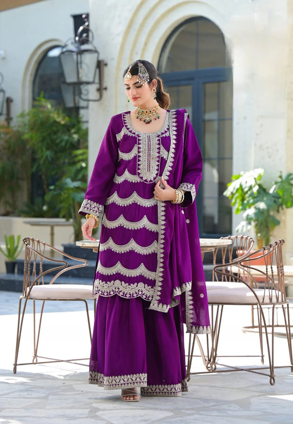 Suvesha Suvesha Garara Set with Hand-Pasted Real Mirror Work – Dark Purple