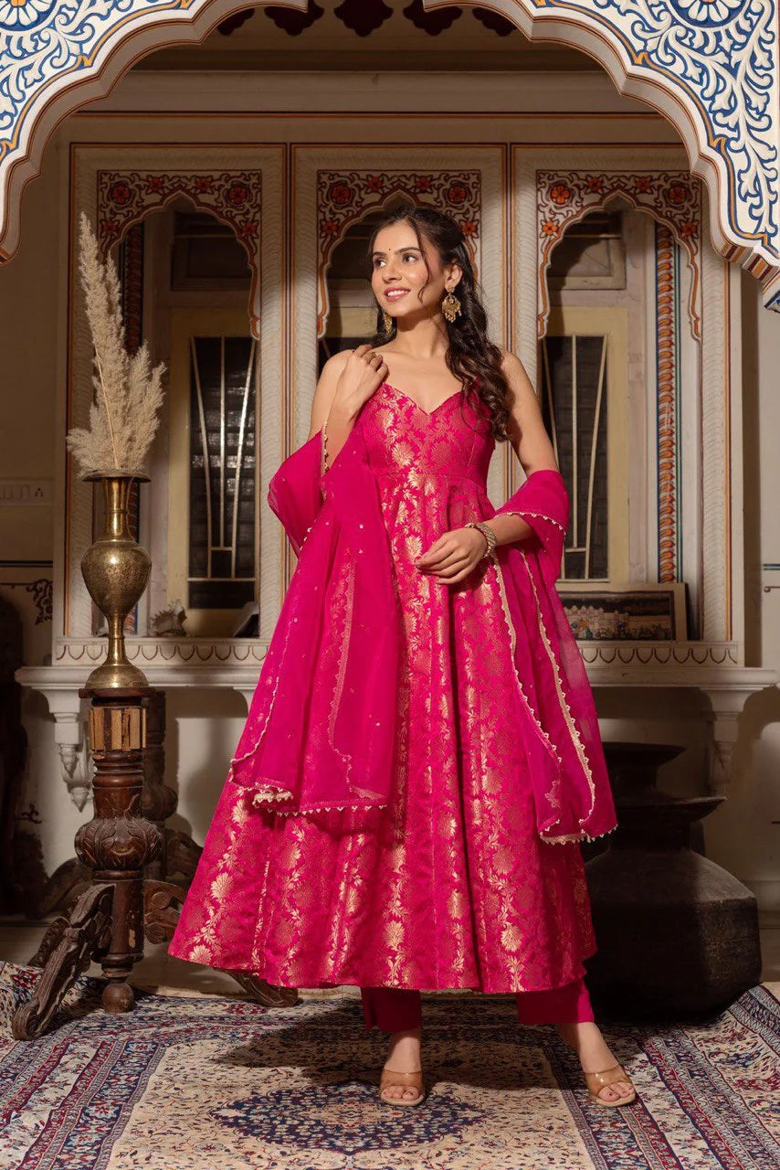 Suvesha Designer Anarkali Suit Set - Hot Pink