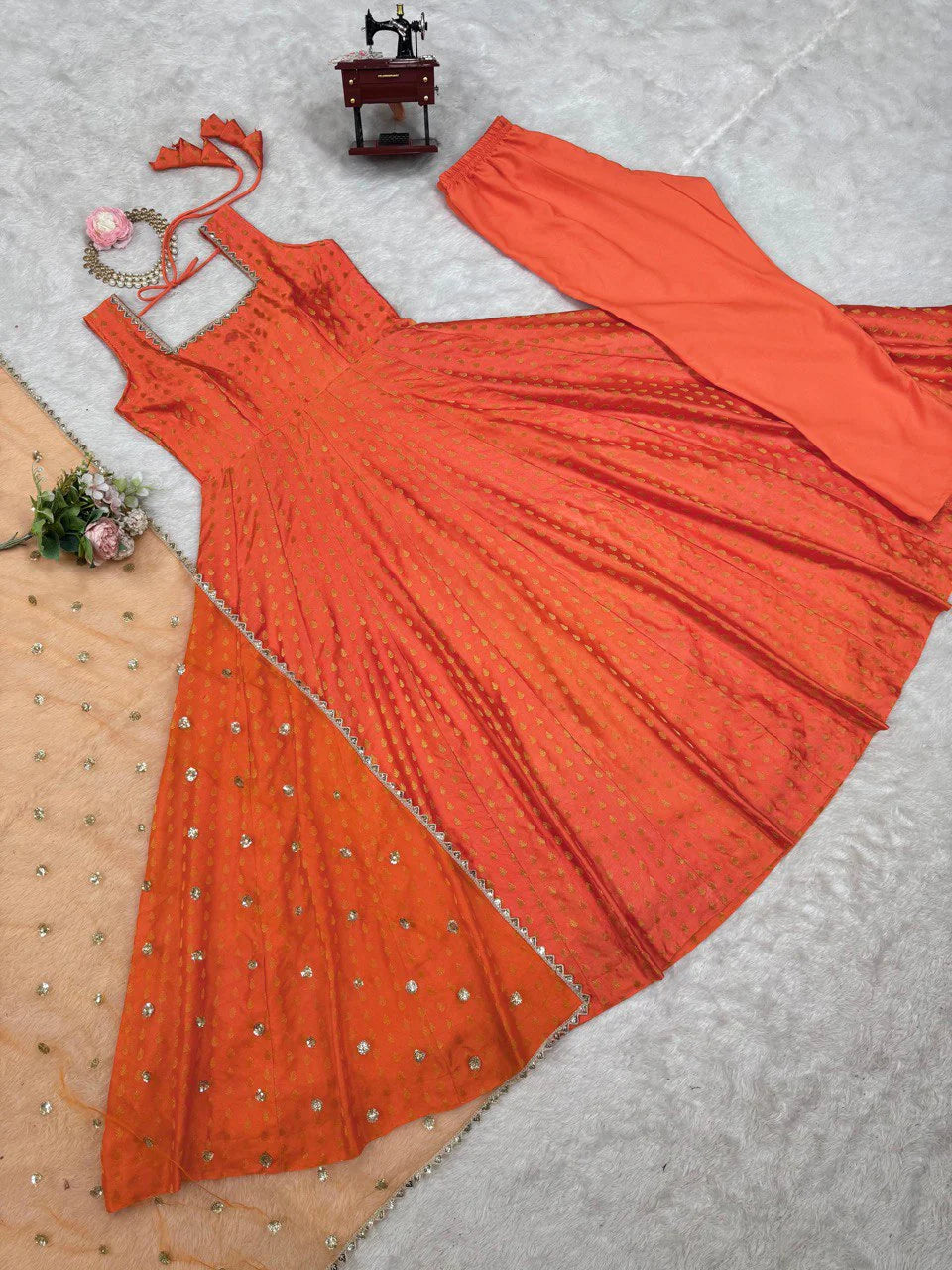 Suvesha Suvesha Designer Anarkali Suit Set - Orange