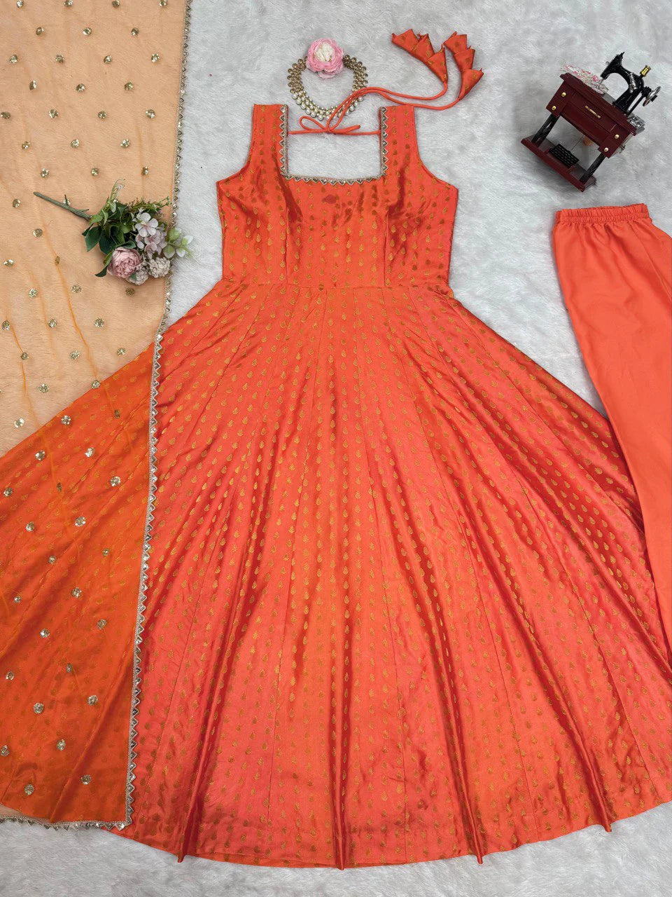 Suvesha Suvesha Designer Anarkali Suit Set - Orange