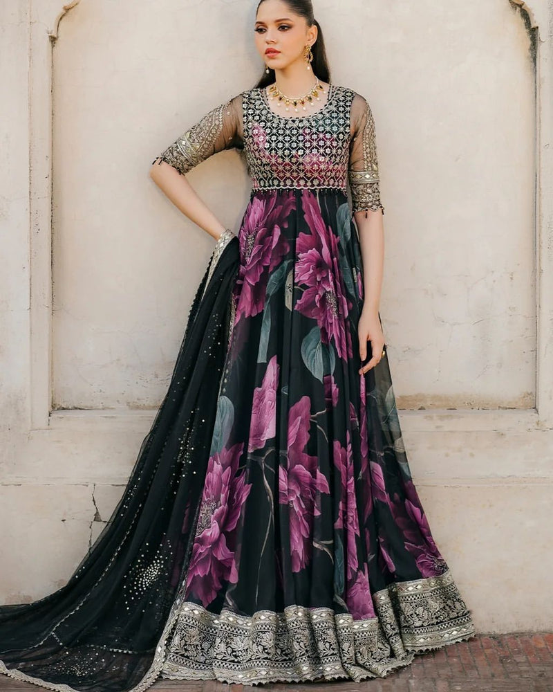 Suvesha Designer Anarkali Suit Set - Black