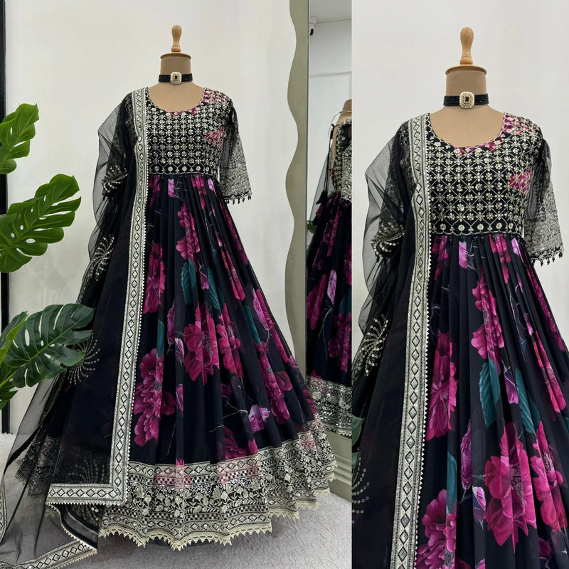 Suvesha Designer Anarkali Suit Set - Black