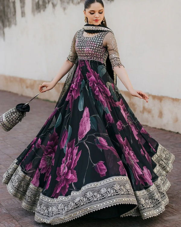 Suvesha Designer Anarkali Suit Set - Black