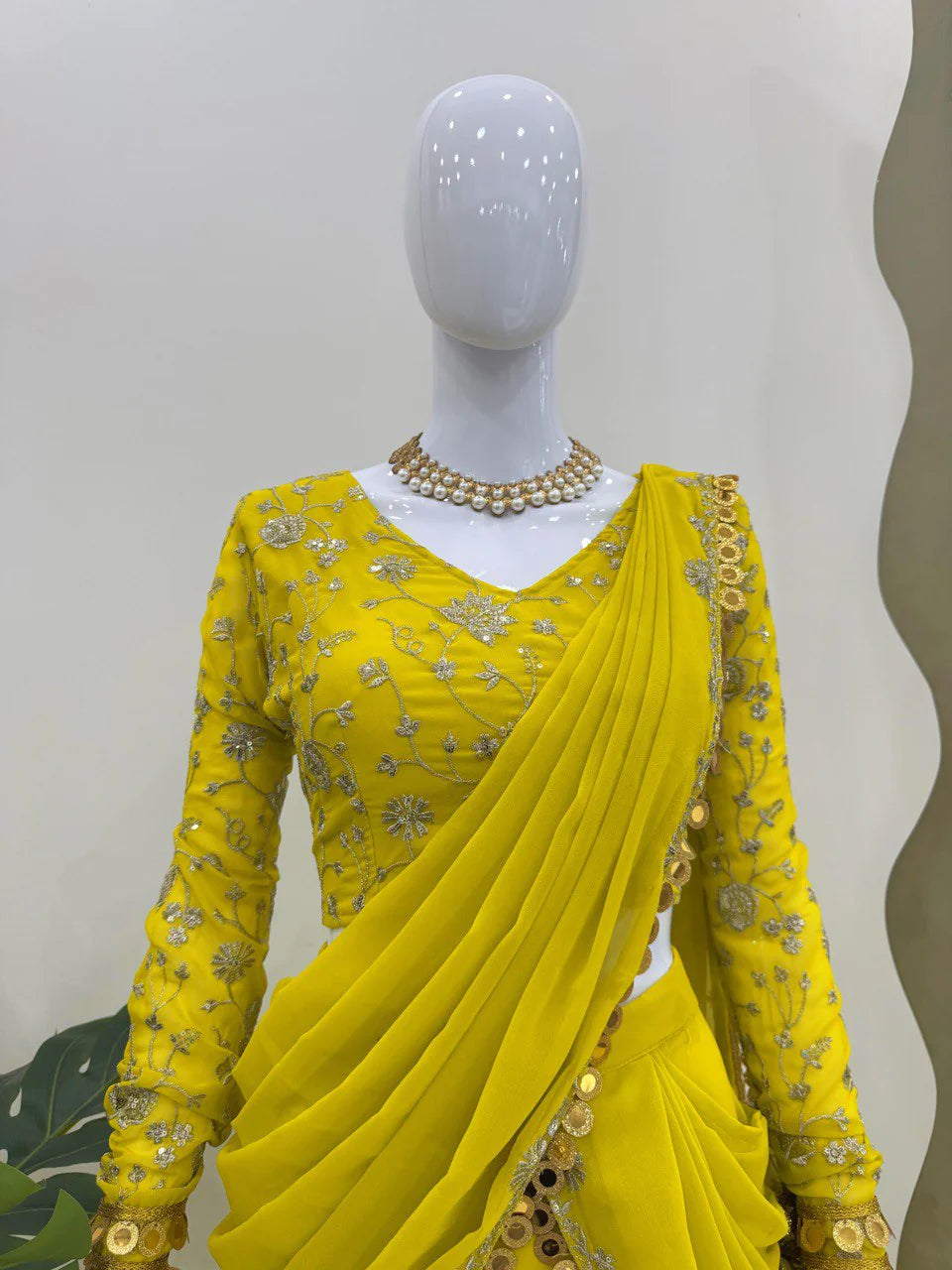 Suvesha Stunning Ready To Wear Lehenga Saree With Heavy Embroidery - Yellow