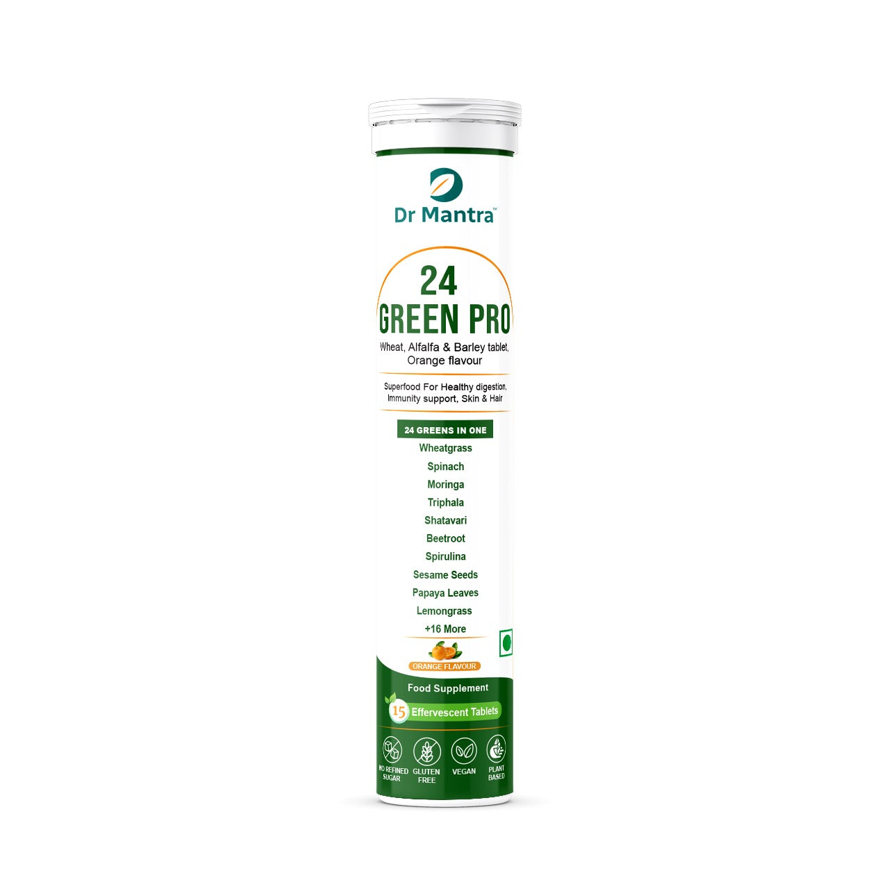 Dr Mantra 24 Green Pro Effervescent Tablets for Daily Metabolism| 15 Tablets
