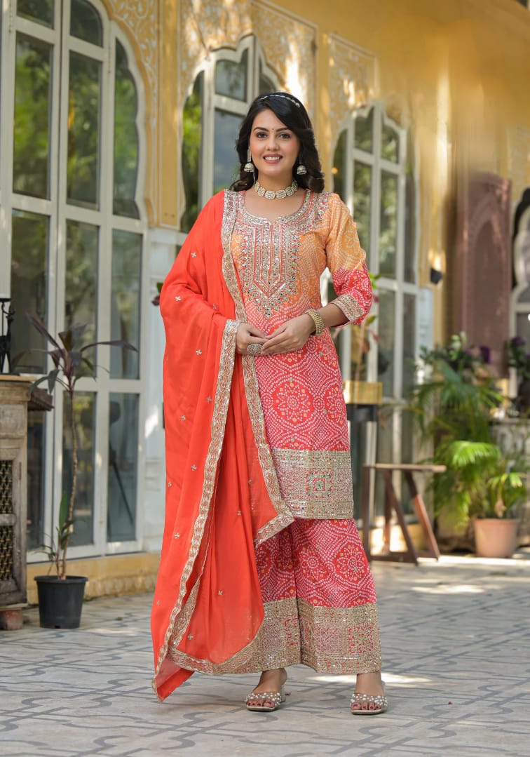 Suvesha Bandhani Print Suit Set With Heavy Embroidery Work