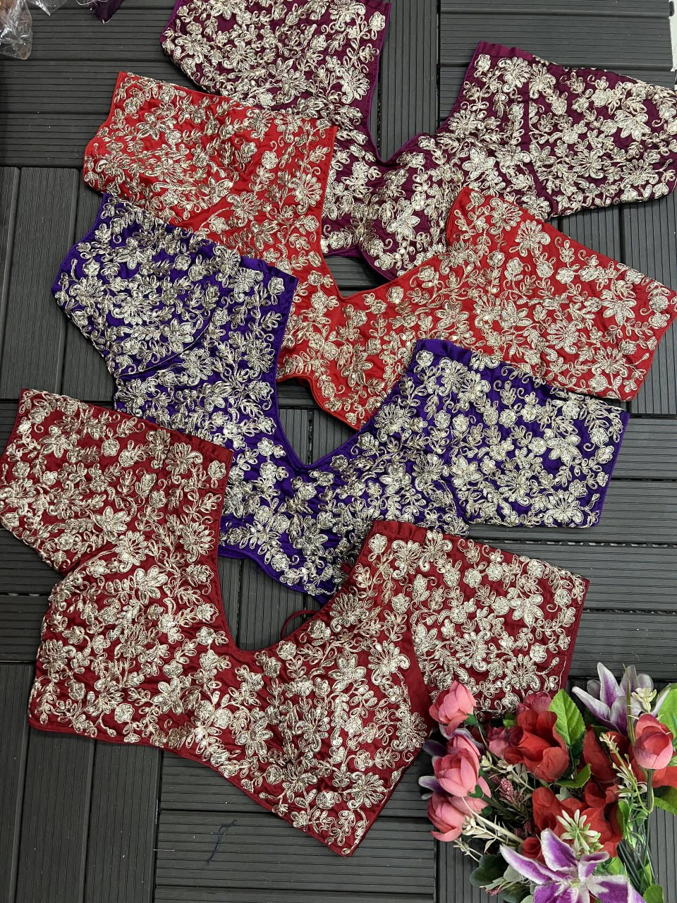 Suvesha Designer Saree With Heavy Embroidery Work & Ready To Wear Blouse - Dark Purple