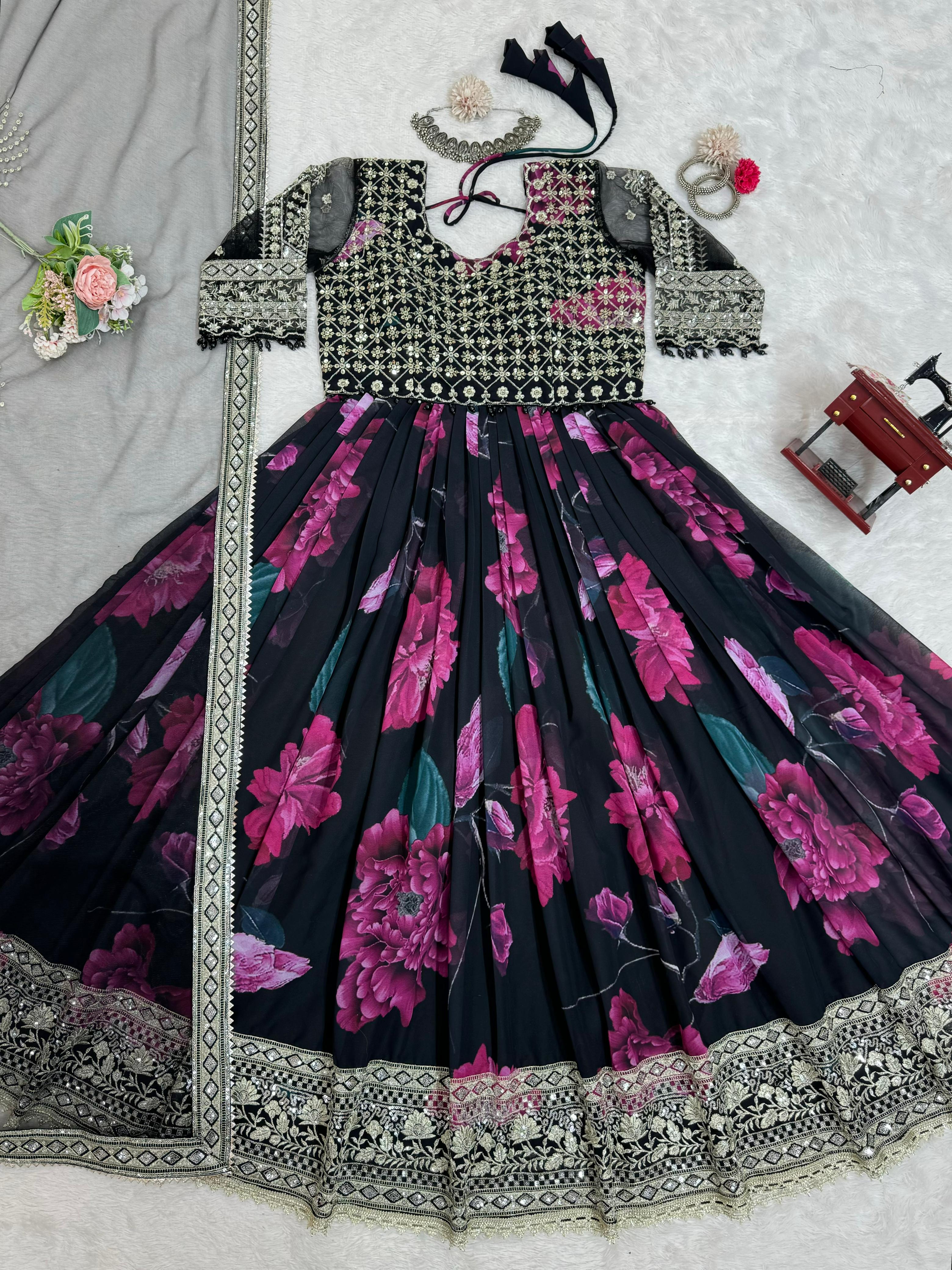 Suvesha Designer Anarkali Suit Set - Black