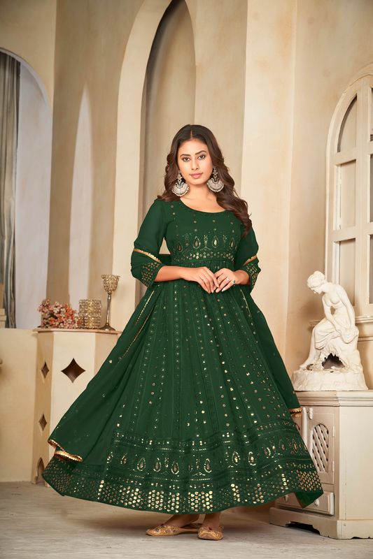 Aastha Green Dupatta with Net top fabric Georgette Crepe Bottom fabric