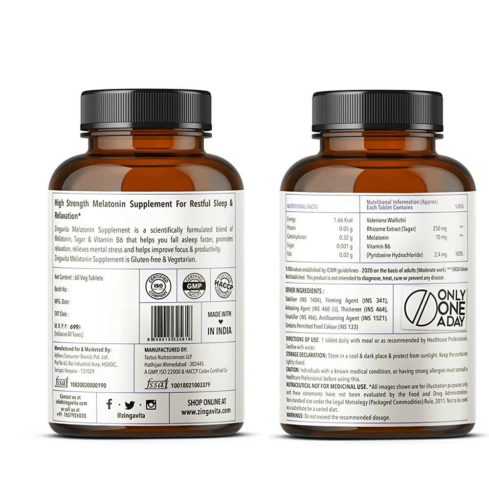 Zingavita High Strength Melatonin 10 mg+ Tablets