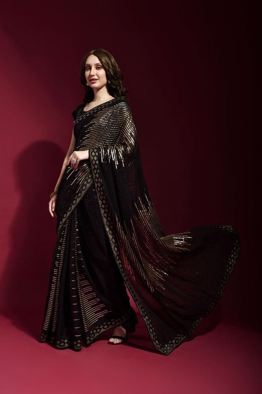 Aastha Black Heavy Georgette Heavy Satin Banglori Sequance Embroidery work